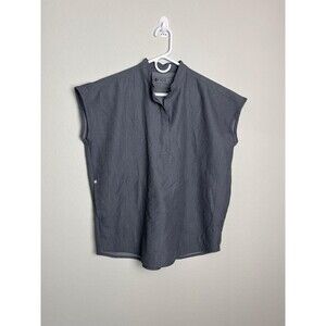 FIGS Blouse Womens XS Gray Tunic Collared Cap Sleeve Relaxed Fit Pockets